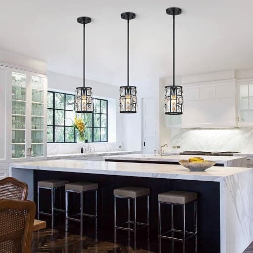 Modern Crystal Pendant Light Fixture 3-Pack Matte Black Finish Hanging Lighting Crystal Chandelier for Living Room, Kitchen, Hallway thumbnail 2