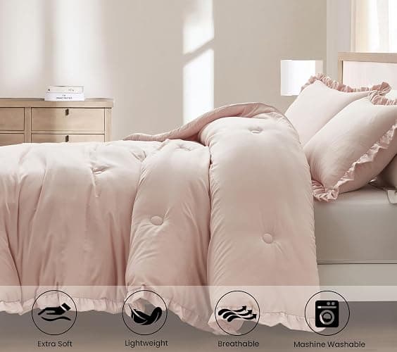 Chezmoi Collection Nora Blush Comforter Set Full Size 3-Piece Fluffy Soft Stone-Washed Ruffled Shabby Chic Bedding for All Season thumbnail 6