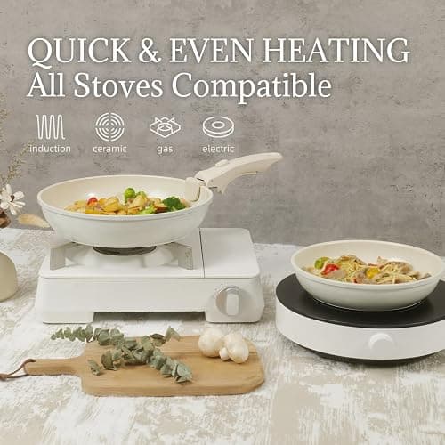 Ceramic Cookware Set Non Stick 8Pcs Pots and Pans Set Detachable Handle Induction Kitchen Cooking Set with Frying Pans Oven Dishwasher Safe, PFAS/PFOA Free, Cream White thumbnail 5