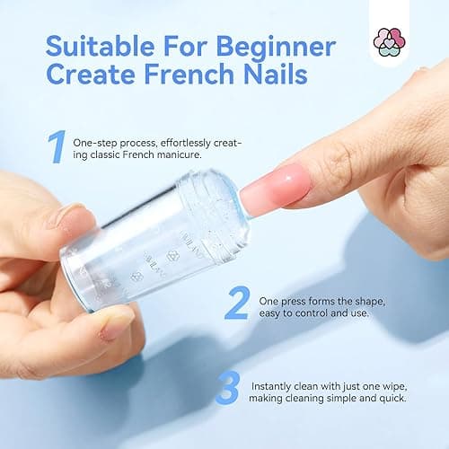 Saviland French Tip Nail Stamp: 7PCS Colorful Glitter Nail Stamp and Replaceable Silicone Stamper Head Nail Scrapers French Tip Nail Tool Kit for Beginner DIY Nail Art Design Home Salon thumbnail 5