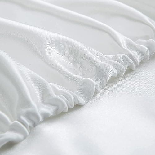 Homiest White Satin Fitted Sheet Twin Size, Deep Pocket, Luxury & Ultra Soft Bedding thumbnail 4