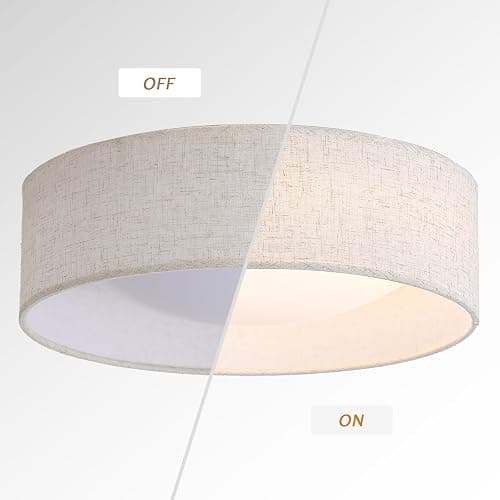 CALOKES 13" Fabric Flush Mount Ceiling Light, 24W 3000K LED Closed to Ceiling Light Fixture with Classic Linen Drum Design for Bedrooms, Kitchen, Dining Room, Hallway thumbnail 4