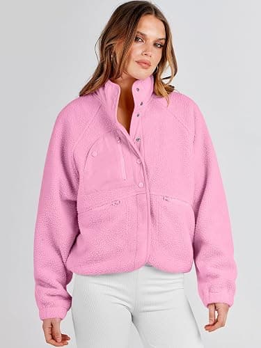 ANRABESS Womens Fuzzy Fleece Jacket Fall Casual Long Sleeve Cropped Sherpa Button Down Shacket Coats Outwear With Pockets thumbnail 3