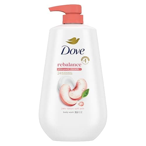 Dove Body Wash Rebalance White Peach & Rice Milk For 24hr Lotion-Soft Skin Moisturizing Skin Cleanser with No Sulfates No Parabens 30.6 oz - Image 1