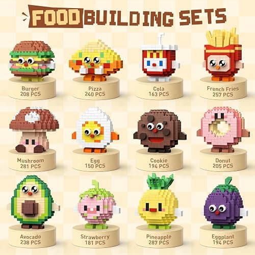 HIGH GODO 12 Pack Food Party Favors Building Set, Mini Food Building Blocks Sets, Goodie Bags Stuffers, Blind Box Style Classroom Small Prize Toys Gifts for Adults Teens Age 14+ thumbnail 3