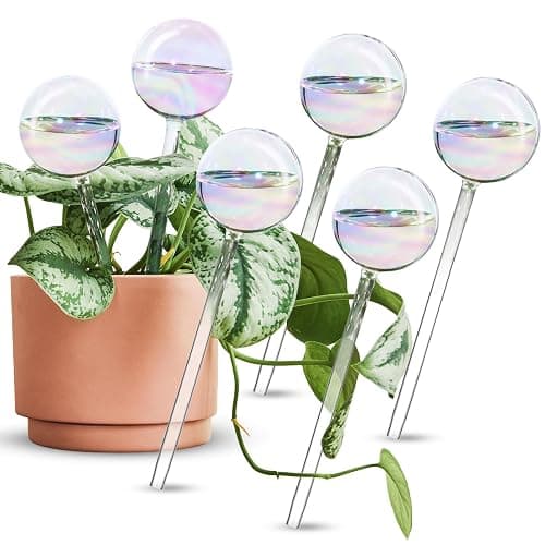 [6 PCS] Light Iridescent Rainbow Gradient Color Clear Glass Self-Watering System Spikes, Automatic Plant Waterer Bulbs - Image 1
