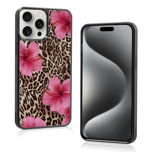 Axulimin Cute Pink Hibiscus Flowers Leopard Cheetah Print Aesthetic Phone Case for iPhone 15 Pro Max Case for Women Girls -6.7Inch - Image 1