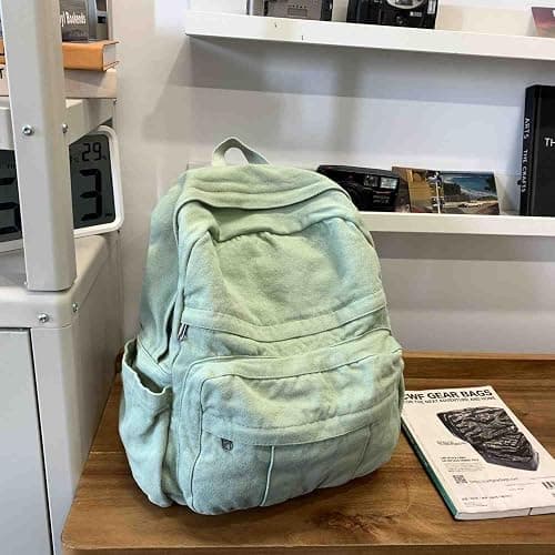GAMLFL Sage Green Canvas Backpack for Women Retro Aesthetic Rucksack Basic Backpack for High School/College Students Travel Laptop Bag thumbnail 2