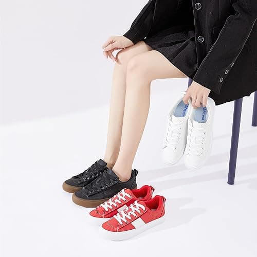 Obtaom Women Tennis Fashion Shoes Casual PU Leather Sneakers Comfortable Court Sneakers thumbnail 7
