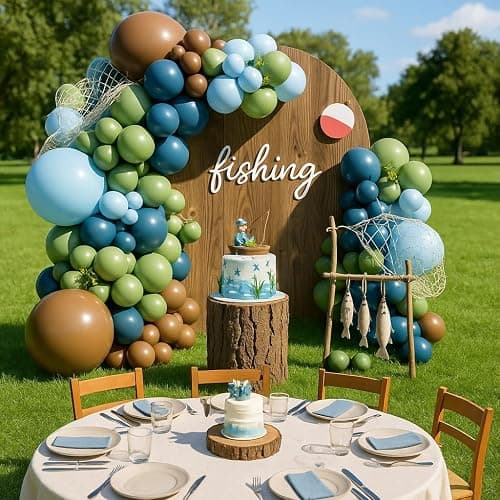 CROSSFINGERS Fishing Blue and Sage Green Balloon Arch Garland Kit, 149pcs Light Blue Brown Gray Balloons Different Size for Fishing Theme Birthday Baby Shower Party Decorations thumbnail 8