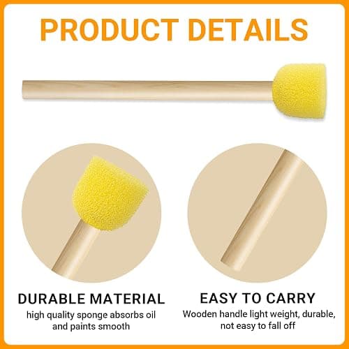 DAZEBRA 10pcs Round Sponge Paint Brush, 0.54'' Sponge Brushes for Staining, Wooden Handle Paintbrushes DIY Painting Tool for Clay Models Canvas DIY Crafts- Yellow thumbnail 4