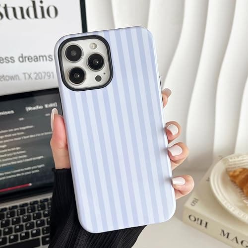 CHEDEMK Compatible with iPhone 14 Pro Max Case, Cute Fashion Aesthetic Striped Pattern Cover for Women, Shockproof Soft TPU and Hard PC Protective Phone Case for iPhone 14 Pro Max 6.7"- White thumbnail 4