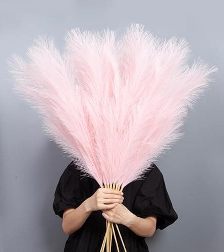 MUUNC 9 Pcs 45" Tall Pampas Grass Pink Decor, Long Stem Artificial Flower Floor Vase Large Faux Floral Pompas Fake Plants Dried Bouquet Arrangement Vase Filler for Boho Home Wedding Decoration - Image 1