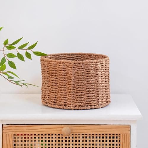 JLKIMZVO Brown Round Storage Basket Medium Storage Basket for Living Room Bedroom Bathroom thumbnail 6