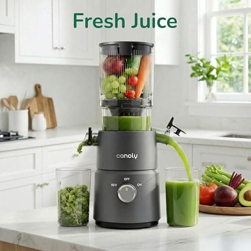 Canoly C03 Cold Press Juicer, 4.5" Wide Feed Chute Juicer Machine with 200W AC Motor, Fit Whole Vegetables & Fruits, 2-in-1 Strainer (Juice & Nut Milk Maker), Space-saving, Easy to Clean, Dark Gray thumbnail 2