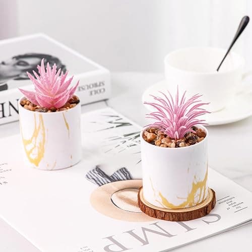 Der Rose Set of 4 Succulents Plants Artificial for Office Desk Accessories for Women Pink Home Decor thumbnail 7