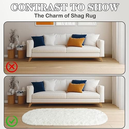 Soft Fluffy Area Rug for Bedroom, Cream White Fuzzy Shaggy Oval Throw Rugs for Bedside, Non-Slip Cozy Plush Shag Carpet for Kids Room Nursery Dorm Living Room, 2.6 x 5.3 Feet thumbnail 8