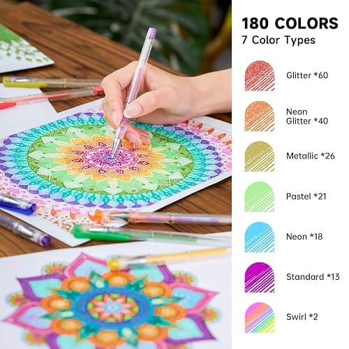 Shuttle Art 360 Pack Gel Pens Set, 180 Colors Gel Pen Set Plus 180 Color Refills Perfect for Adult Coloring Books Doodling Drawing Art Markers thumbnail 4