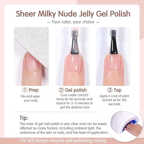 SHOYUM Milky Nude Rose Gel Nail Polish LED UV Gel Soak Off Clear Nude Pink French Manicure Jelly Nail Gel Polish Varnish Curing Requires 1pcs 15ml for Home Salon Nail Art DIY (XY37, SY05, XY56) thumbnail 7