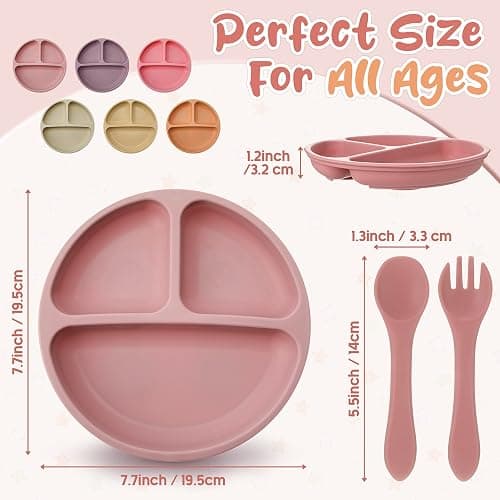 Meanplan 6 Pack Suction Plates for Toddlers with Lids Silicone Baby Plates set Food Grade Silicone Divided Design Microwave and Dishwasher Safe Assorted Colors(Cute Colors) thumbnail 3