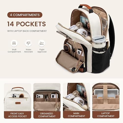 LOVEVOOK Laptop Backpack for Women with Pouch Pocket for Large Capacity Cup,15.6 Inch Teacher Nurse College Work Backpack Purse,Waterproof Laptop Bag Computer Back Pack for Travel, Beige-Red-Black thumbnail 3