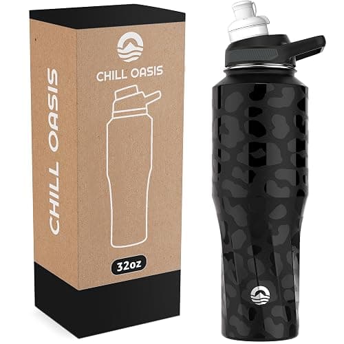 Chill Oasis Water Bottle | Compatible With Popular Flavor Cartridges | BPA Free, Leak Proof, Double-Walled Vacuum Insulated Stainless Steel, and Dishwasher Safe | Cold for 24 Hours (Leopard, 32oz) - Image 1