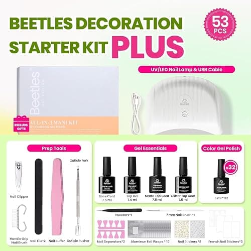 Beetles Gel Nail Polish Kit with U V Light - 53 Pcs Emotional Spectrum Pro 32 Colors Gel Nail Kit with Base &Matte &Glossy Top Coat and Tools Decoration Manicure Set Soak Off Gifts for Women Girls thumbnail 5