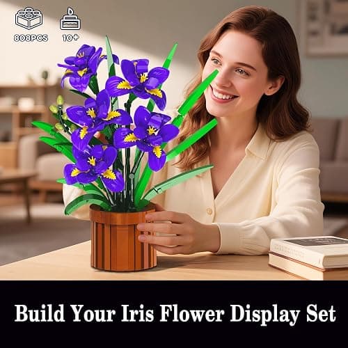 CUBIMANA Flowers Botanicals Iris Building Set - Artificial Purple Bonsai Plant for Home Office Décor, 808PCS Fake Flowers Building Block Indoor Decoration, Floar Birthday for Adults thumbnail 3