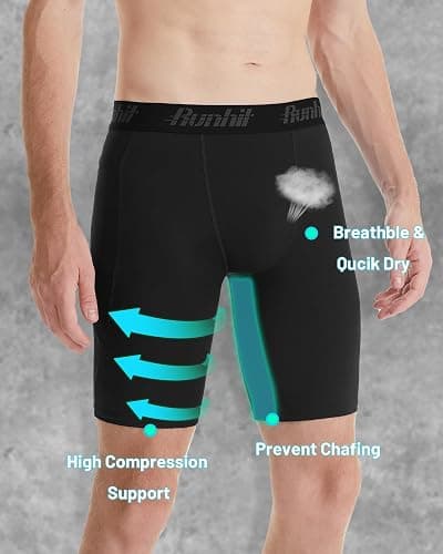 Runhit Men's Compression Shorts with Pockets – 9" Performance Athletic Shorts for Workouts Sports Running Spandex Underwear thumbnail 6