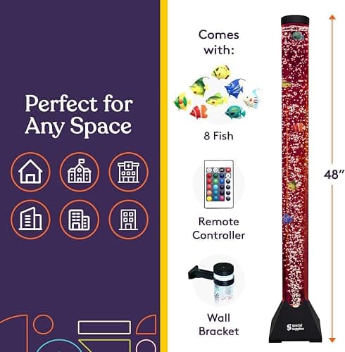 Special Supplies Aquarium Sensory Fish Bubble Light Tube with 16 LED Color Changing Nightlight Effect, Remote Control, and 8 Fishes, Colorful Floor Standing Lamp for Kids and Adults (4 feet) thumbnail 2