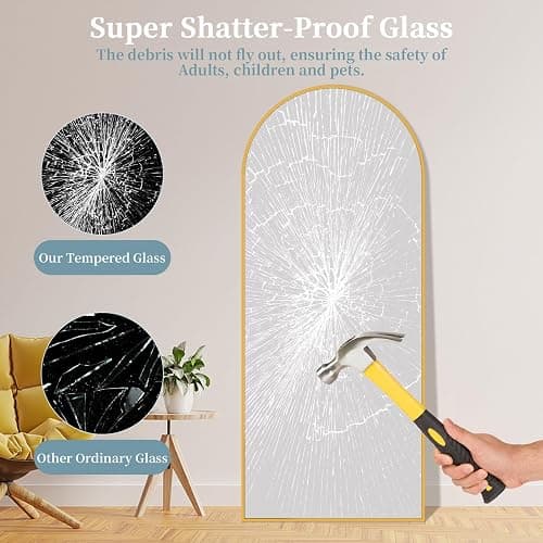 Coomily Full Length Mirror with Stand, 58"x19" Arched Full Body Mirror, Large Stand Up Aluminum Frame Floor Freestanding Hanging Leaning Mounted for Bedroom Living Room Entryway Gold thumbnail 5