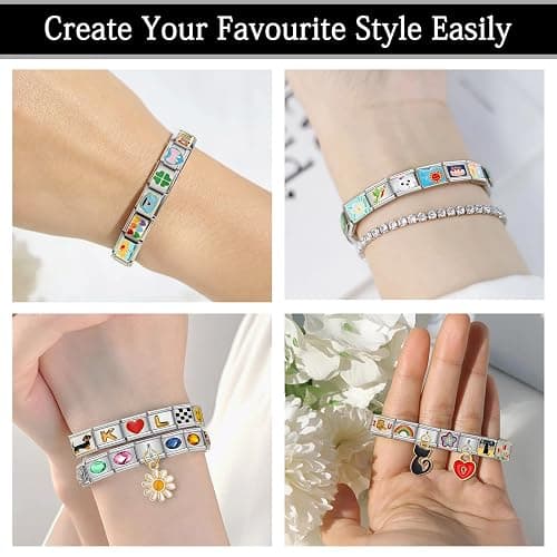 Custom Italian Charm Bracelet, 10/15/20 Personalized Charms in 100+ Designs, Stainless Steel Adjustable Link Bracelet with Tool, Customized Diy Gifts for Women/Men thumbnail 4