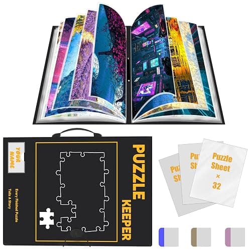 Puzzle Storage Folder for 1500pcs with Labeling Tabs & Name Card Pocket, Portable Puzzle Keeper,Jigsaws with Handle,32.6 * 25.2in(Inner Page), Black - Image 1