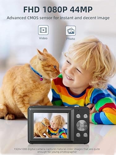 Camkory Digital Camera 44MP FHD 1080P, 16X Zoom Point & Shoot Camera with 32GB Card, Compact Travel Camera for Kids and Teens, HD Video, Perfect Christmas or Birthday Gift thumbnail 2