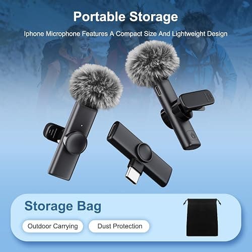2 Pack Wireless Lavalier Microphone for iPhone iPad Android, Plug & Play Lapel Mic with Noise Reduction, Professional Mini Mic for Video Recording, YouTube TikTok Vlog Podcast Interview Livestream thumbnail 2