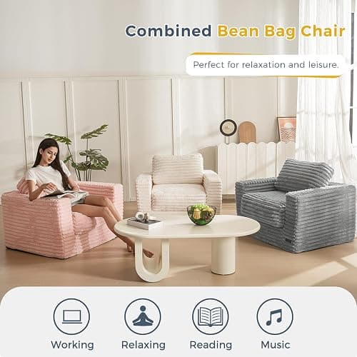 ❤️MAXYOYO Giant Bean Bag Chair for Adults, Upholstered Floor Sofa with Pillows and Armrests, Large Bean Bag Sofa Plush Chair Bean Bag Couch for Bedroom Living Room, Pink thumbnail 6
