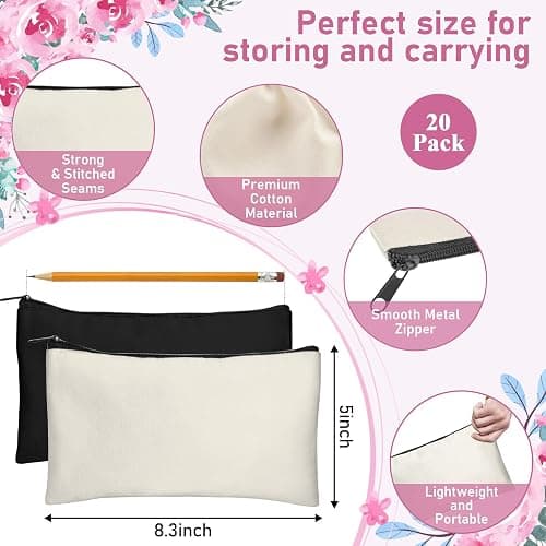 Legigo Blank Canvas Bag Zipper Pouch Makeup Bags Bulk - Multi-Purpose Canvas Pencil Pouch with Sturdy Zipper, Cosmetic Bag Travel Toiletry Bag for DIY Craft Projects, Storage (8.3 x 5 inches) thumbnail 2