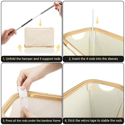 Slim Laundry Hamper with Lid - 60L Narrow Laundry Hamper with Lid, Dirty Clothes Hamper Small Hampers for Small Space, Slim Laundry Basket with Bamboo Handle (Beige) thumbnail 5
