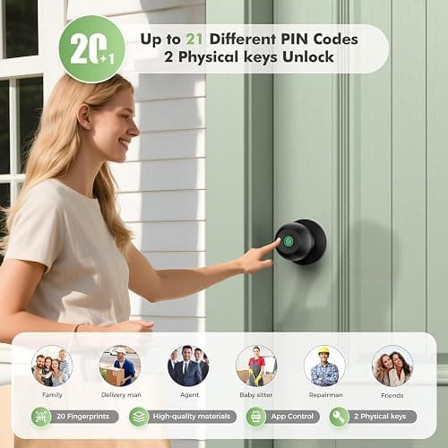 HEI LIANG Fingerprint Door Lock，Smart Door Knob, Smart Biometric Door Lock Fingerprint Door knob with App Control Suitable for Bedroom,Utility Room,Apartments Offices,Hotels(Black) thumbnail 3