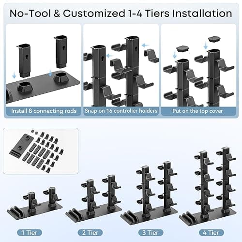 Headphone and Game Controller Desk Stand for PS5/ Xbox/ PS4 Controller, 4 Tiers Headset Hanger with Organizer for Switch 2/1/PS Portal Game Console, Multiple Controller Storage Dispay Rack-16 Hooks thumbnail 4