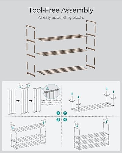 SONGMICS Shoe Rack, 3-Tier Shoe Organizer, Metal Storage Shelf | for Entryway, Upright or Upside Down, for 16-20 Pairs, Stackable, 11.8 x 36.2 x 21.7 Inches, Walnut Brown ULSA303K01 thumbnail 5