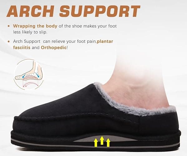 KuaiLu Mens Momery Foam Clog Slippers Comfy Handmade Stitch Microsuede Slip-on House Shoes With Arch Support Warm Faux Fur Lined Rubber Sole Indoor Outdoor thumbnail 4