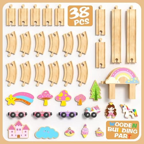 Unicorn Wooden Train Set for Toddler Girls Ages 2-4 Magical Fairy 38 Pcs Toddler Girl Toys with Railway Track Fantasy Toys for Girls 3-5 Year Old Kids thumbnail 6