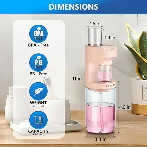 ZOFGENOW Automatic Mouthwash Dispenser for Bathroom,Bathroom Accessories 19.4 Fl Oz Dispensers with Magnetic Cups,Wall Mounted Dispenser,Suitable for All Age Groups,Pink thumbnail 3