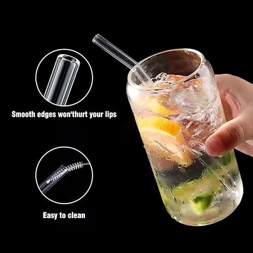 DAMCONME Glass Straws 6 Pack,Reusable Clear Drinking Straws Set-6 Bent Straw, with 1 Cleaning Brush, Reusable Straws for Glass Cups, Iced Coffee Cups with Lids,Smoothie Cup thumbnail 4