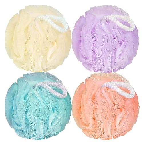 FARMOGA Bath Loofah Sponge Body Scrubber Shower Sponge Exfoliating Mesh Pouf Shower Ball Bath Sponges for Women and Men Bathing Accessories (4Pack 50G Colorful) - Image 1