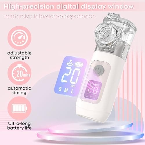 Smart Digital Display Portable Nebulizer for Adults and Kids, Portable Nebulizer with Tube, Mouthpiece and Mask - Rechargeable Nebulizer for Travel and Home Use, Take-Along Nebulizer for Kids -04 thumbnail 3