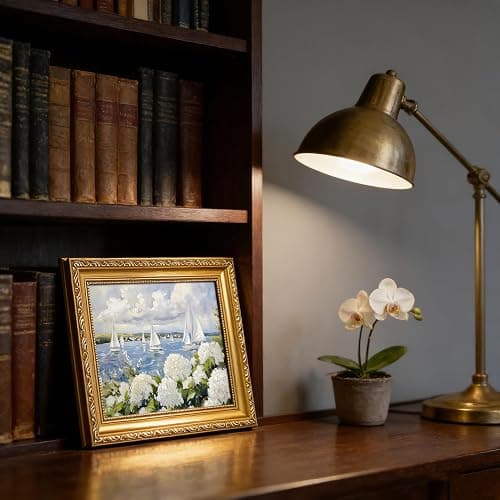 Hydrangea Sailboat Coastal Wall Art Canvas Print, Gold Ornate Framed Ocean Nautical Artwork Ready to Hang for Beach House Living Room Bedroom Bathroom Wall Decor 16x24 Inch thumbnail 7