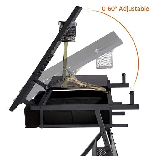 Yaheetech Drafting Table for Artists, Height Adjustable Drawing Desk Art/Craft Desk Diamond Paintings Work Station w/ 2 Storage Drawers and Stool for Home Office School, Black - Black - Large thumbnail 5