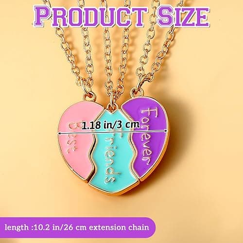 ElevateTech BFF Necklace for 3 Best Friend Necklaces Heart Broken Stitching Necklace 3 Person Friendship Necklaces thumbnail 2